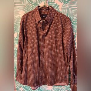 Ben Sherman long sleeve button down geometric paisley pattern red, brown, blue